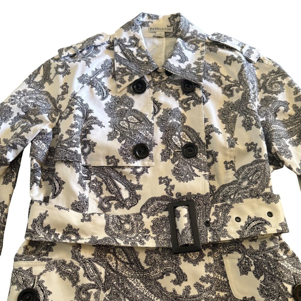 Pendleton Women's Black White Paisley Button Jacket 100% Cotton Pockets, Size 14 - Picture 3 of 7